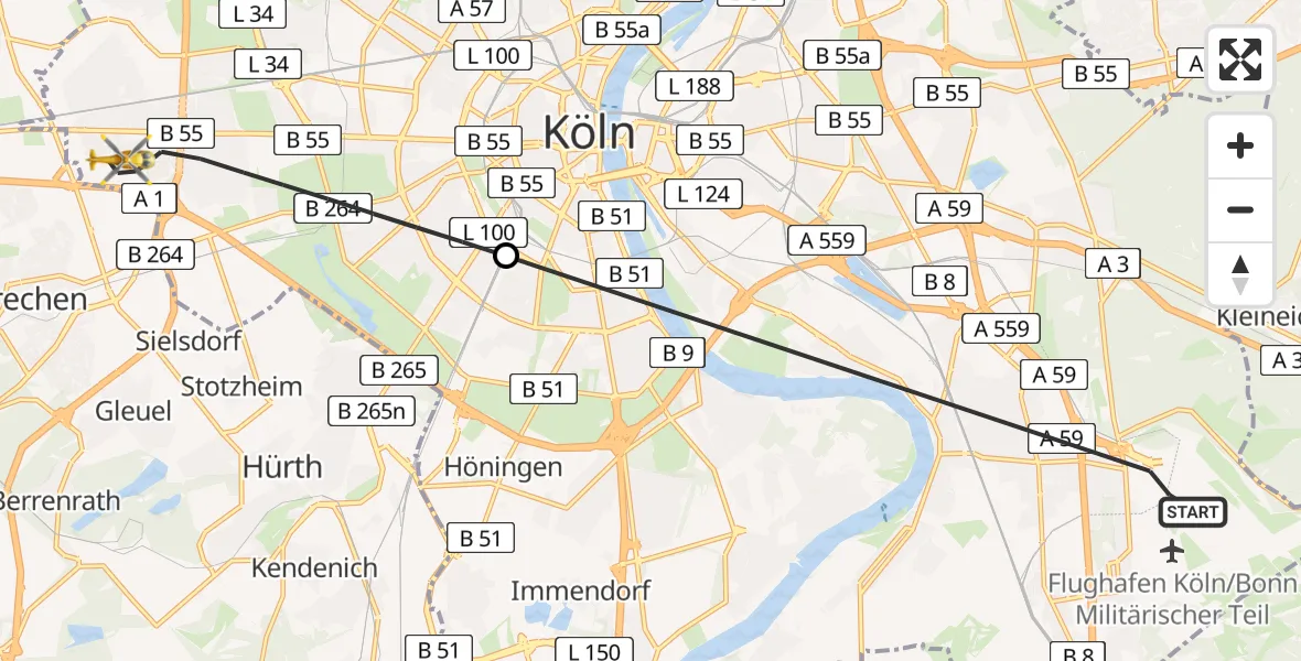 Flugroute Ambulanzhubschrauber Köln Bonn Flughafen - Köln, 14 April 2026, 09:15