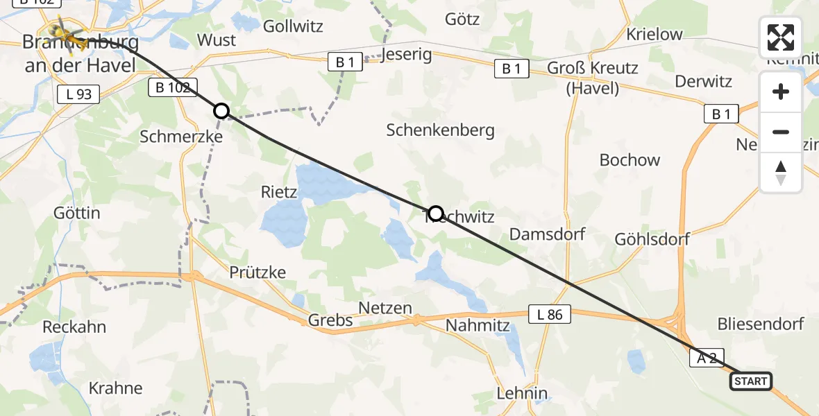 Flugroute Rettungshubschrauber Werder (Havel) - Brandenburg an der Havel, 14 April 2026, 09:16