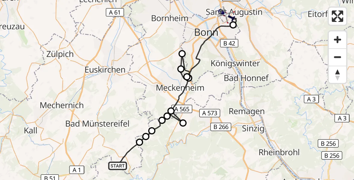 Flugroute Polizeihubschrauber Bad Münstereifel - Bonn-Hangelar Flugplatz, 14 April 2026, 09:20