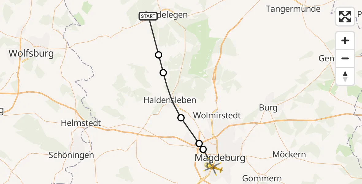 Flugroute Rettungshubschrauber Gardelegen - Magdeburg, 14 April 2026, 09:20