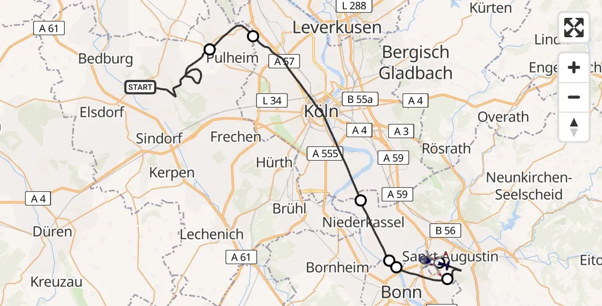Flugroute Polizeihubschrauber Bergheim - Bonn-Hangelar Flugplatz, 14 April 2026, 09:21