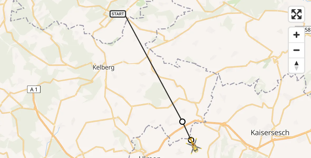 Flugroute Ambulanzhubschrauber Nürburgring Hubschrauberlandeplatz - Ulmen, 14 April 2026, 09:22