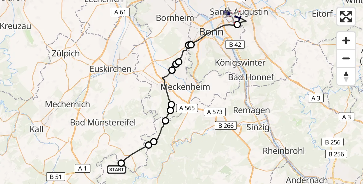 Flugroute Polizeihubschrauber Hümmel - Sankt Augustin, 14 April 2026, 09:24