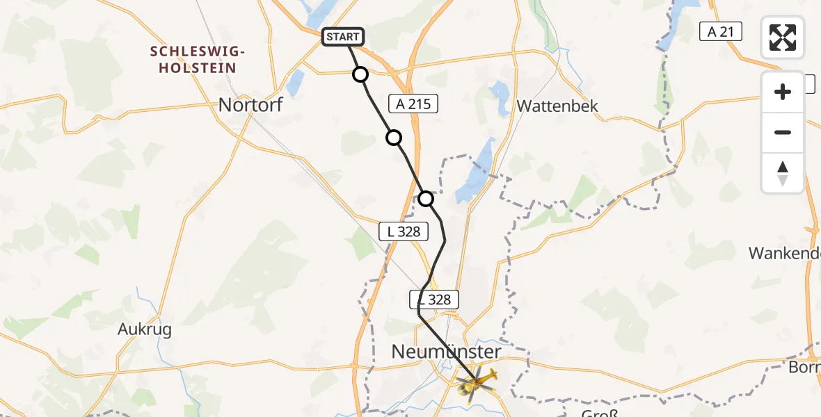 Flugroute Rettungshubschrauber Langwedel - Neumünster, 14 April 2026, 09:30