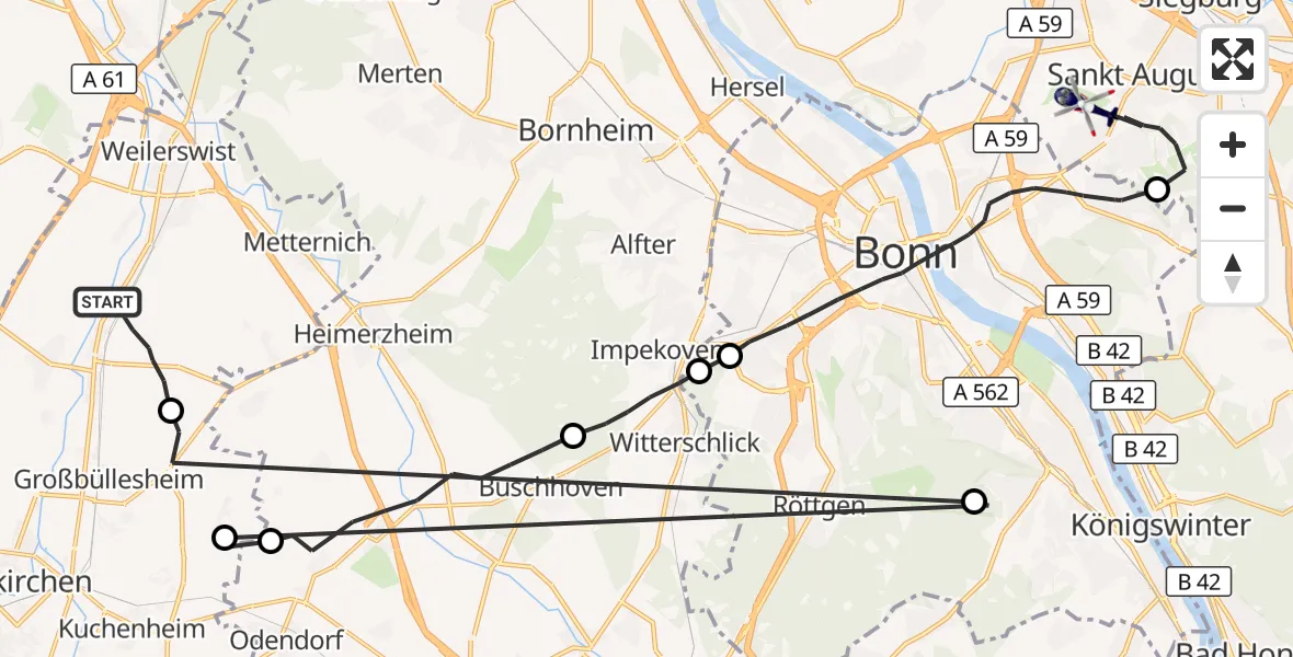 Flugroute Polizeihubschrauber Weilerswist - Bonn-Hangelar Flugplatz, 14 April 2026, 09:32