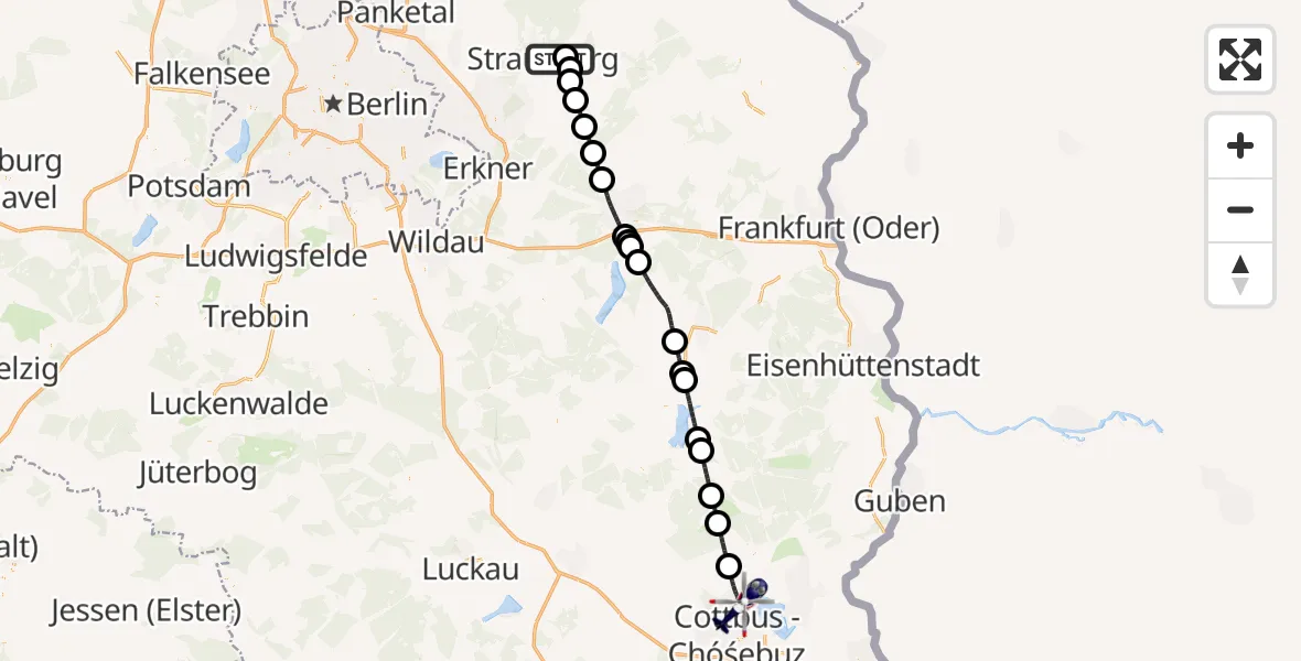 Flugroute Polizeihubschrauber Strausberg - Cottbus, 14 April 2026, 09:35