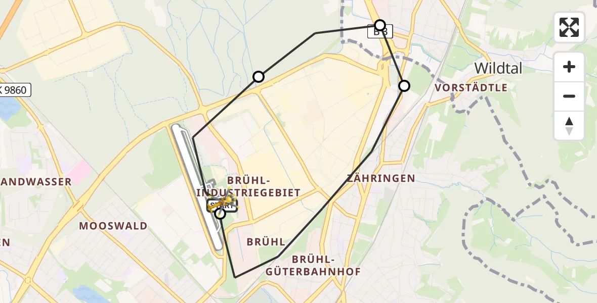 Flugroute Rettungshubschrauber Freiburg im Breisgau Flugplatz - Freiburg im Breisgau Flugplatz, 14 April 2026, 09:38