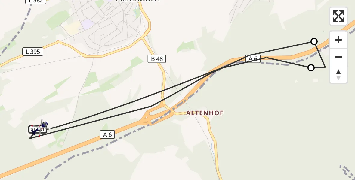 Flugroute Polizeihubschrauber Enkenbach-Alsenborn - Enkenbach-Alsenborn, 14 April 2026, 09:42