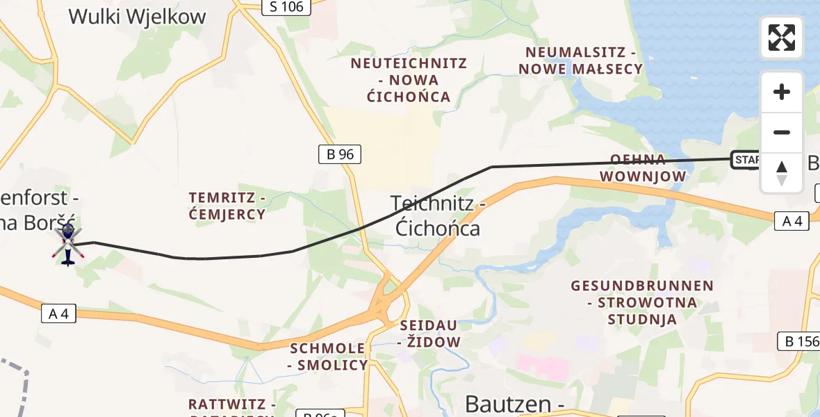 Flugroute Polizeihubschrauber Bautzen - Bautzen, 14 April 2026, 09:49