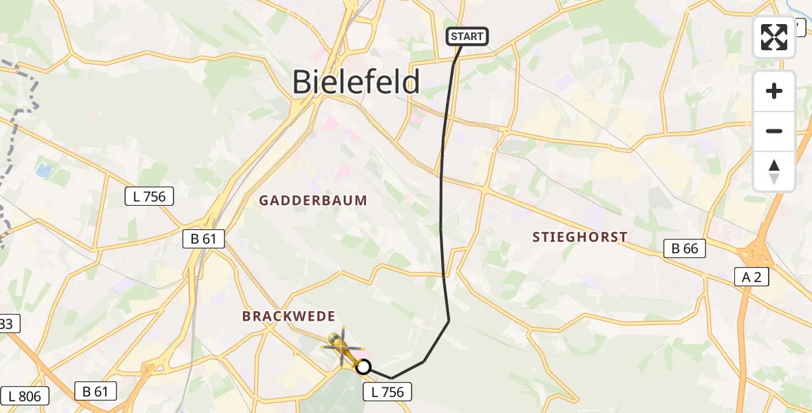 Flugroute Rettungshubschrauber Bielefeld - Luftrettungszentrum Bielefeld, 14 April 2026, 09:53
