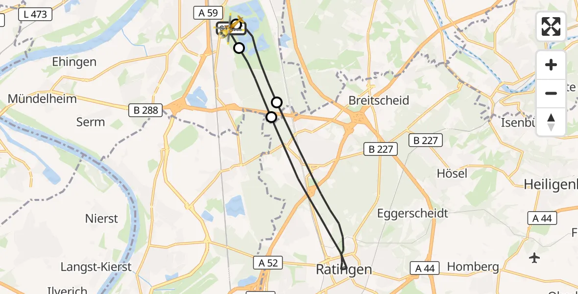 Flugroute Rettungshubschrauber Duisburg Air Rescue Hubschrauberlandeplatz (Christoph 9) - Duisburg Air Rescue Hubschrauberlandeplatz (Christoph 9), 14 April 2026, 09:58