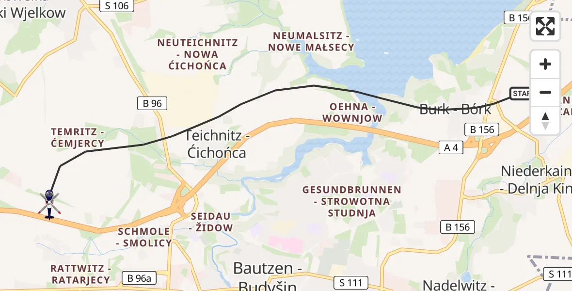 Flugroute Polizeihubschrauber Bautzen - Bautzen, 14 April 2026, 10:01