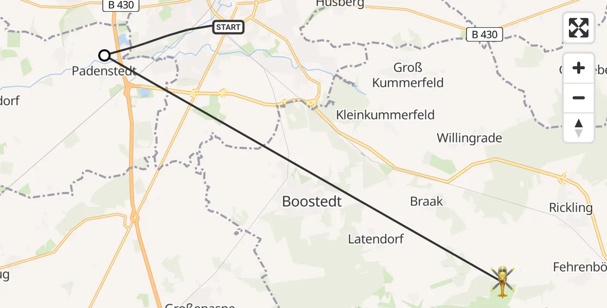 Flugroute Rettungshubschrauber Neumünster - Rickling, 14 April 2026, 10:05