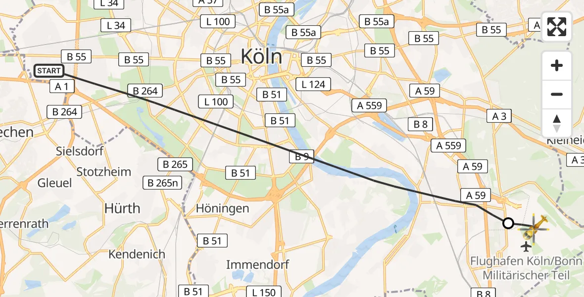 Flugroute Ambulanzhubschrauber Köln - Köln Bonn Flughafen, 14 April 2026, 10:07