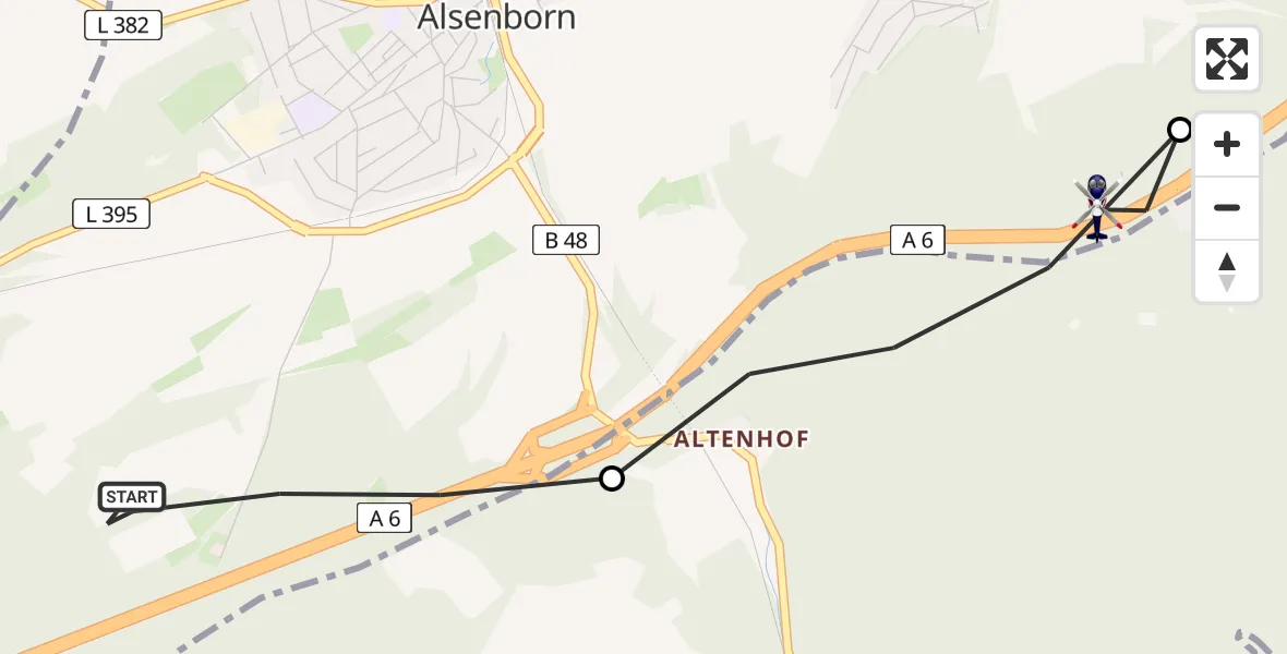 Flugroute Polizeihubschrauber Enkenbach-Alsenborn - Enkenbach-Alsenborn, 14 April 2026, 10:09