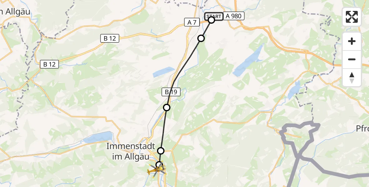 Flugroute Rettungshubschrauber Kempten-Durach Flugplatz - Blaichach, 14 April 2026, 10:15