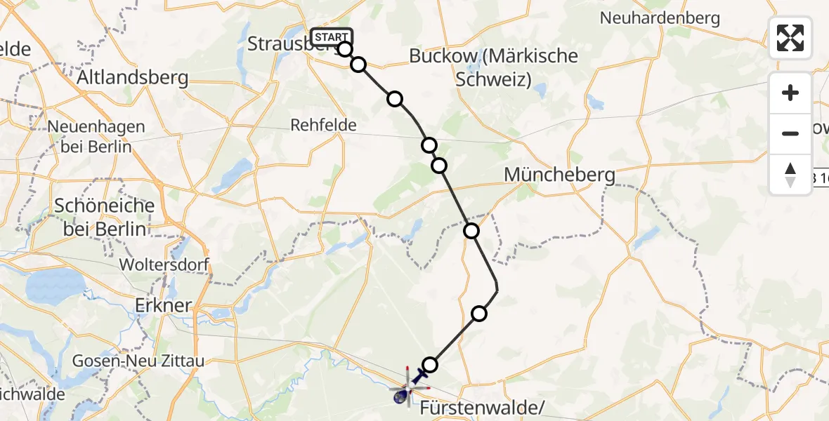 Flugroute Polizeihubschrauber Strausberg - Fürstenwalde/Spree, 14 April 2026, 10:15