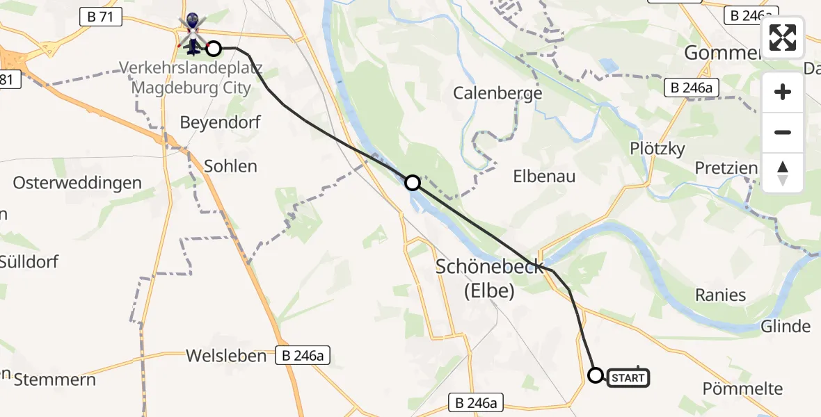 Flugroute Polizeihubschrauber Schönebeck-Zackmünde Flugplatz - Magdeburg, 14 April 2026, 10:17