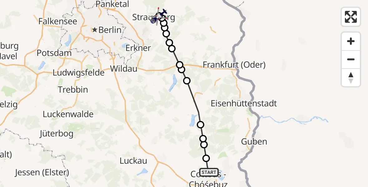 Flugroute Polizeihubschrauber Cottbus - Strausberg, 14 April 2026, 10:17