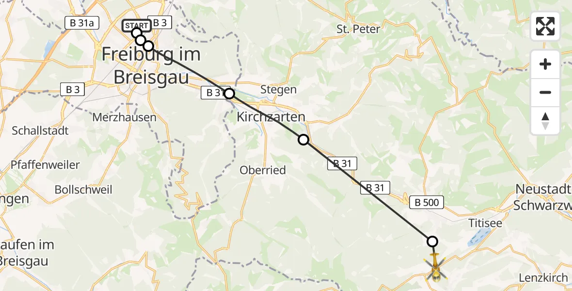 Flugroute Rettungshubschrauber Freiburg im Breisgau Flugplatz - Feldberg (Schwarzwald), 14 April 2026, 10:19