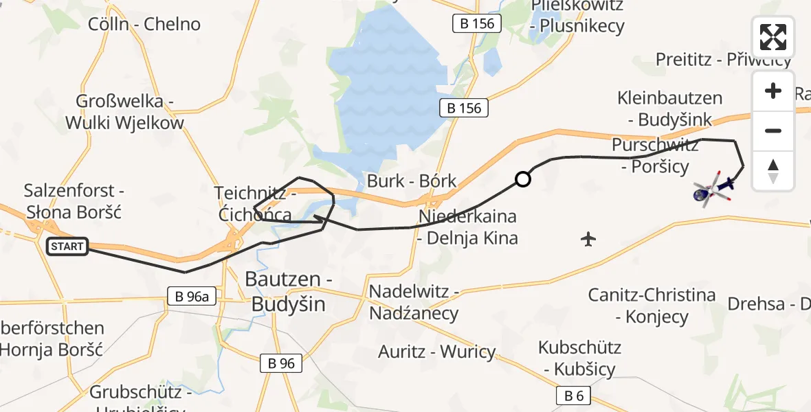 Flugroute Polizeihubschrauber Bautzen - Kubschütz, 14 April 2026, 10:21