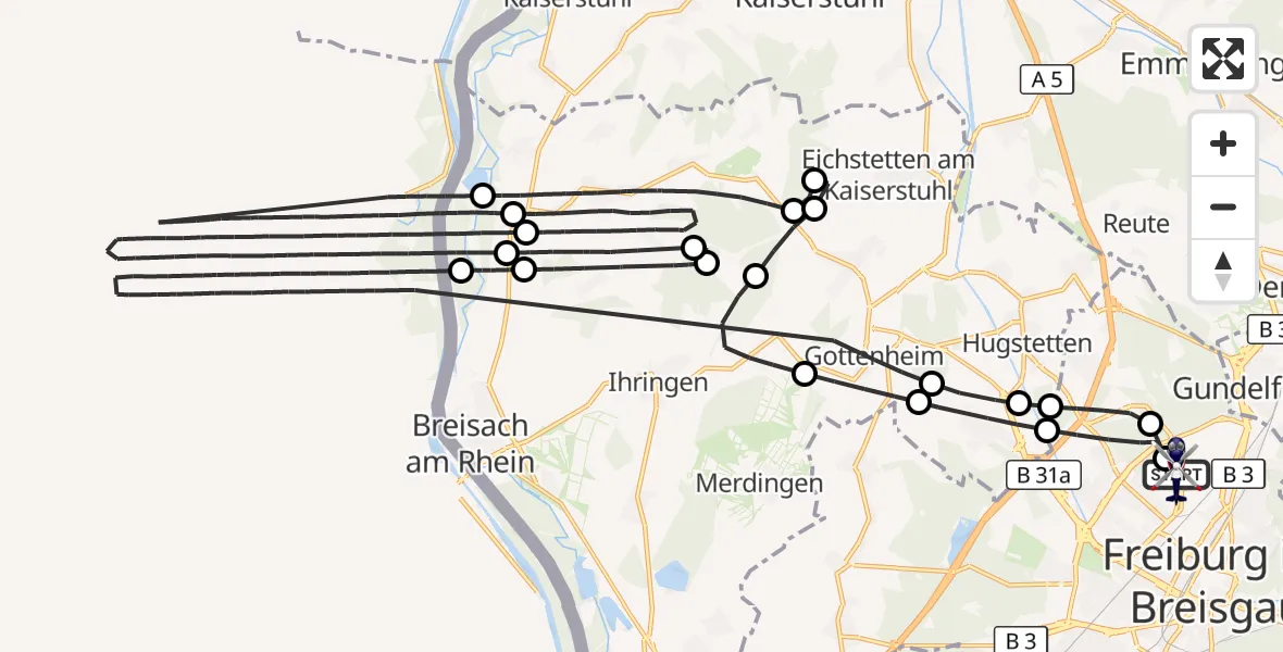 Flugroute Polizeihubschrauber Freiburg im Breisgau Flugplatz - Freiburg im Breisgau Flugplatz, 14 April 2026, 10:25