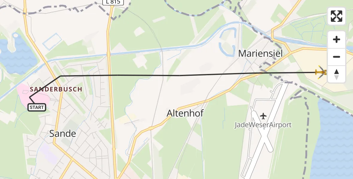 Flugroute Rettungshubschrauber Sande - Wilhelmshaven, 14 April 2026, 10:32
