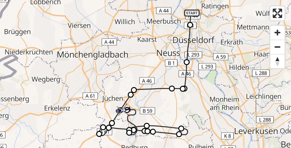 Flugroute Polizeihubschrauber Düsseldorf Flughafen - Grevenbroich, 14 April 2026, 10:39