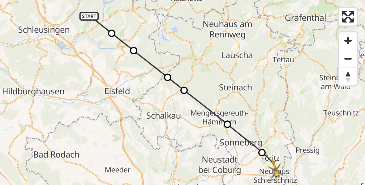 Flugroute Rettungshubschrauber Schleusegrund - Föritztal, 14 April 2026, 10:39