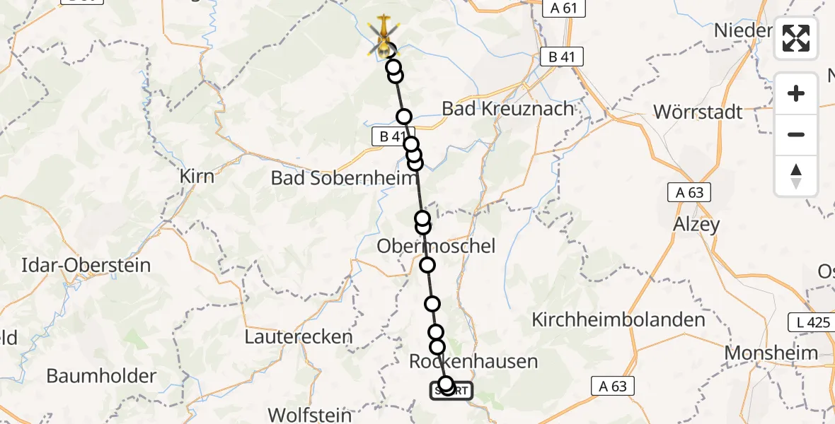 Flugroute Rettungshubschrauber Imsweiler UL - Spabrücken, 14 April 2026, 10:41