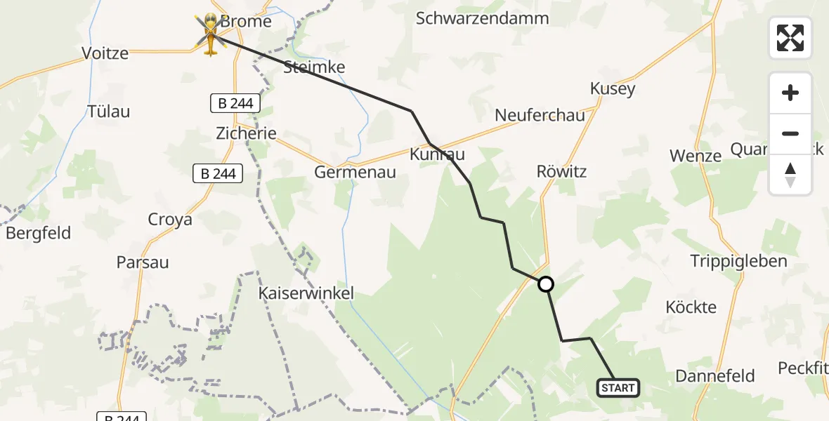 Flugroute Rettungshubschrauber Gardelegen - Brome, 14 April 2026, 10:42