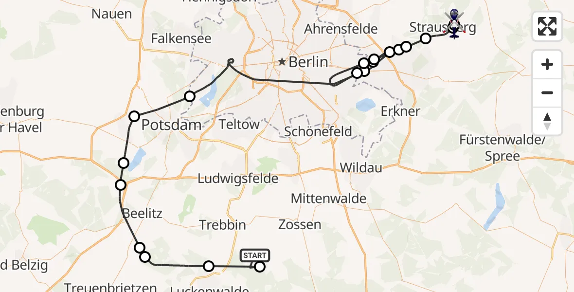 Flugroute Polizeihubschrauber Nuthe-Urstromtal - Strausberg, 14 April 2026, 10:44