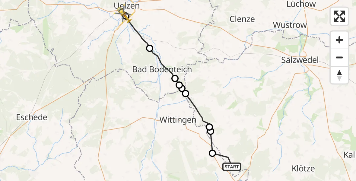 Flugroute Rettungshubschrauber Jübar - Uelzen, 14 April 2026, 10:48