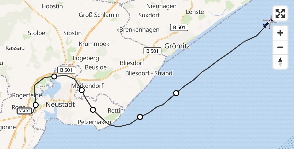Flugroute Polizeihubschrauber Sierksdorf - Grömitz, 14 April 2026, 10:51