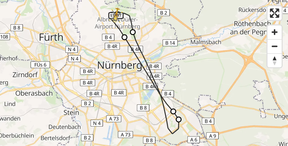 Flugroute Rettungshubschrauber Flughafen Nuremberg - Flughafen Nuremberg, 14 April 2026, 10:52