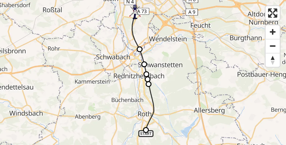 Flugroute Polizeihubschrauber Flugplatz Roth - Nürnberg, 14 April 2026, 10:58
