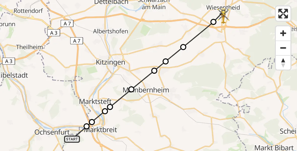 Flugroute Rettungshubschrauber Marktbreit - Wiesentheid, 14 April 2026, 11:01