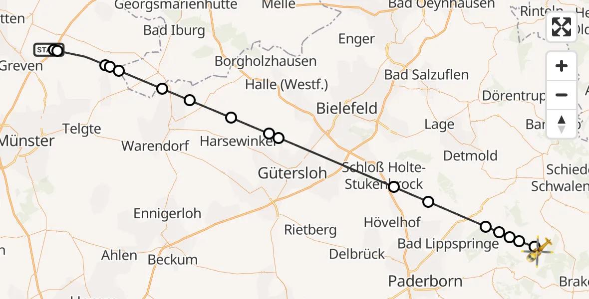 Flugroute Ambulanzhubschrauber Christoph  Westfalen-ADAC - Bad Driburg, 14 April 2026, 11:02