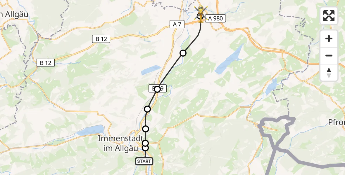 Flugroute Rettungshubschrauber Blaichach - Kempten-Durach Flugplatz, 14 April 2026, 11:02