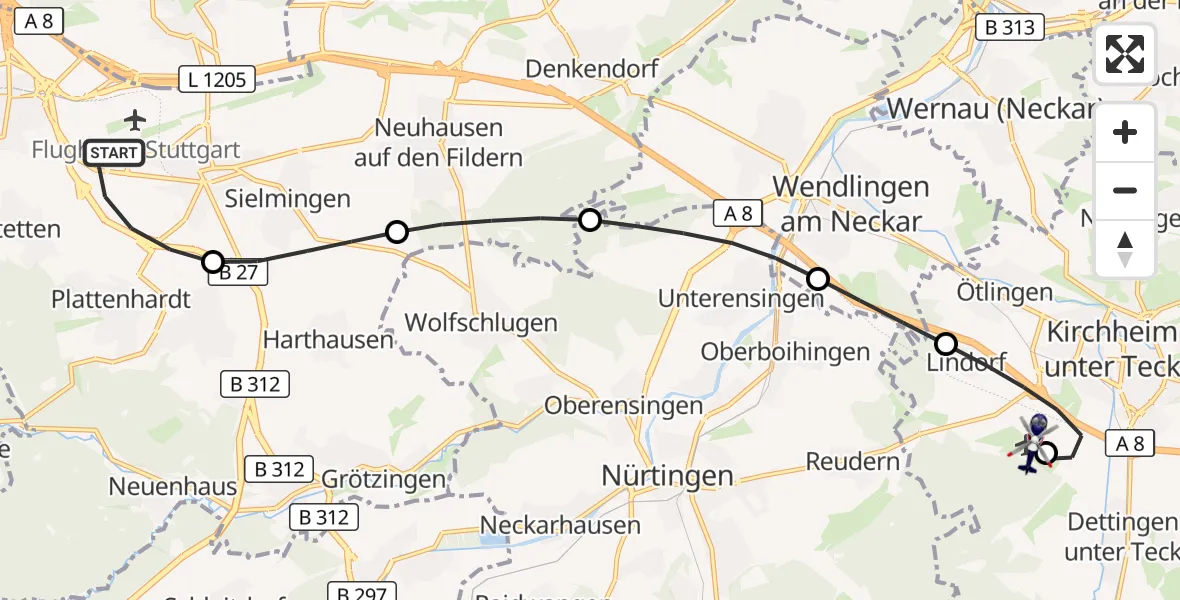 Flugroute Polizeihubschrauber Flughafen Stuttgart - Hahnweide Flugplatz, 14 April 2026, 11:04