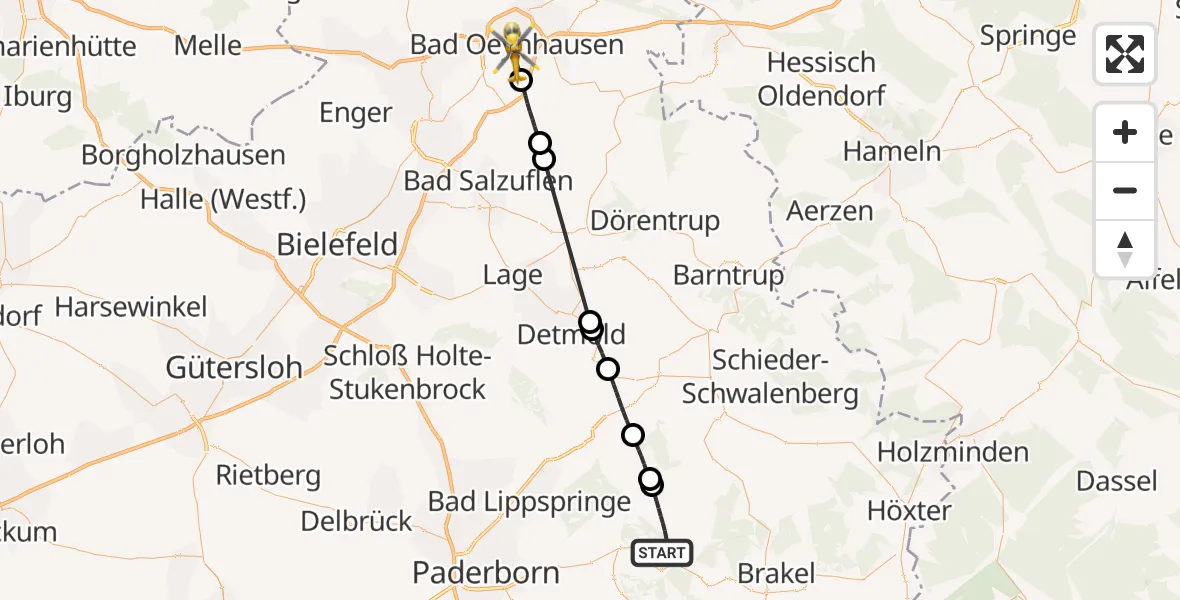 Flugroute Rettungshubschrauber Bad Driburg - Bad Oeynhausen, 14 April 2026, 11:08