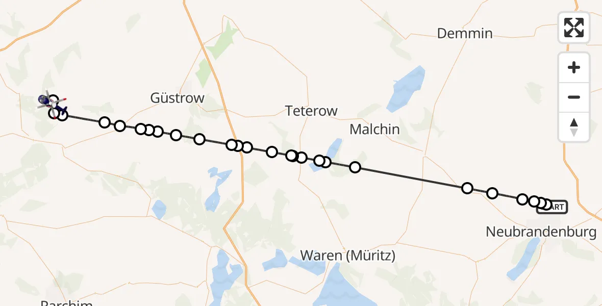 Flugroute Polizeihubschrauber Neubrandenburg Trollenhagen Flughafen - Warnow, 14 April 2026, 11:10