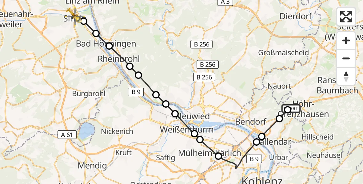Flugroute Rettungshubschrauber Höhr-Grenzhausen - Sinzig, 14 April 2026, 11:12