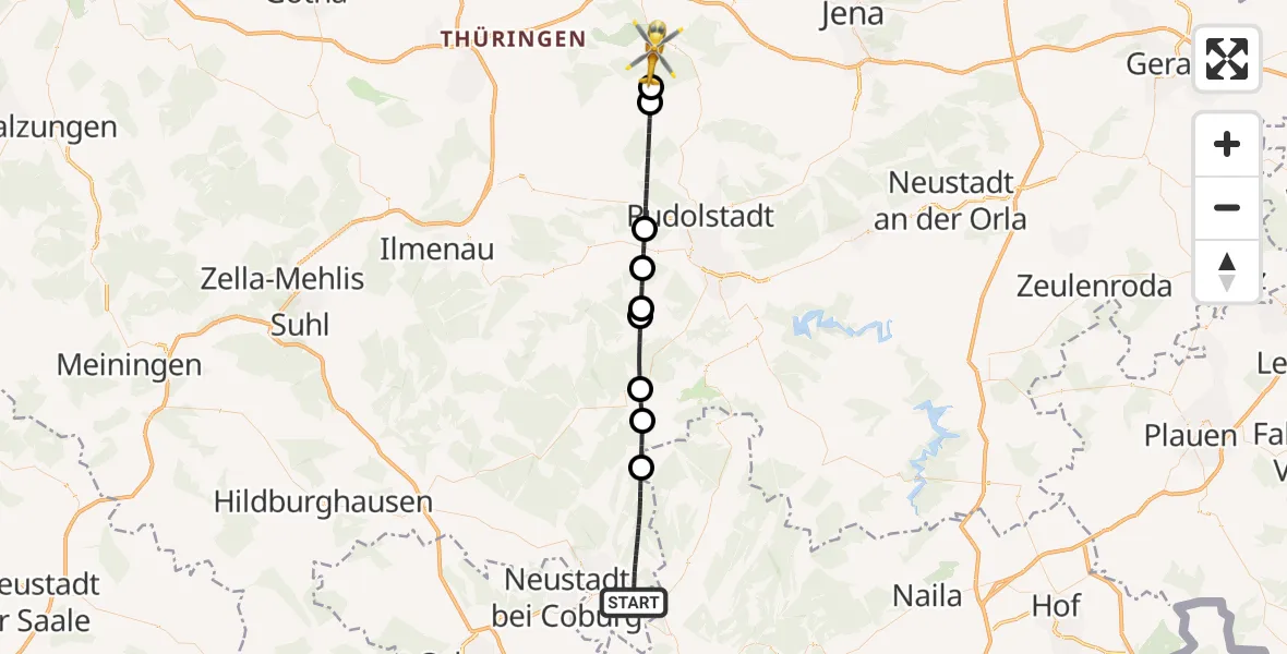 Flugroute Rettungshubschrauber Föritztal - Bad Berka, 14 April 2026, 11:23