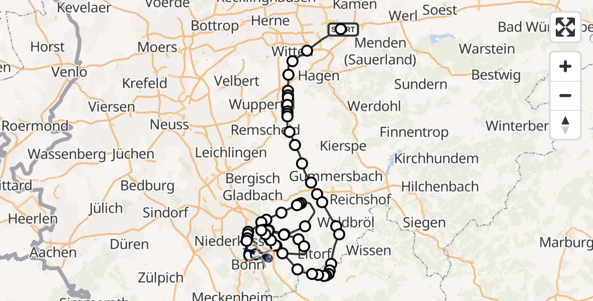 Flugroute Polizeihubschrauber Dortmund Flughafen - Sankt Augustin, 14 April 2026, 11:27