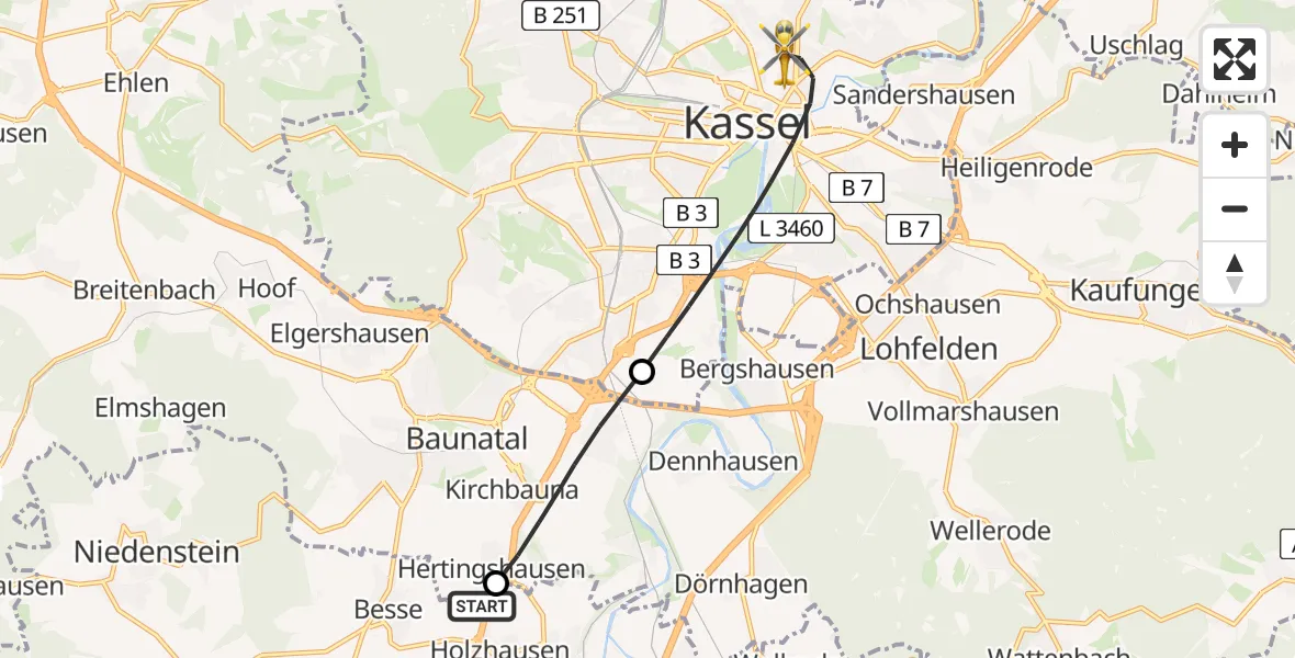 Flugroute Rettungshubschrauber Edermünde - Kassel, 14 April 2026, 11:28