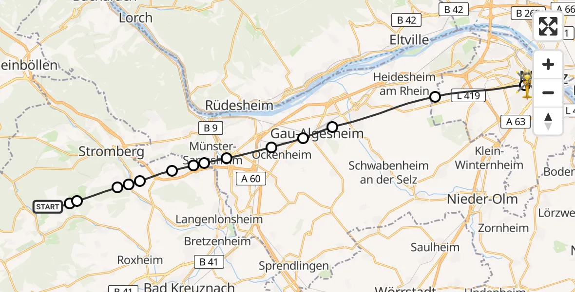Flugroute Rettungshubschrauber Spabrücken - Mainz University Hospital, 14 April 2026, 11:32