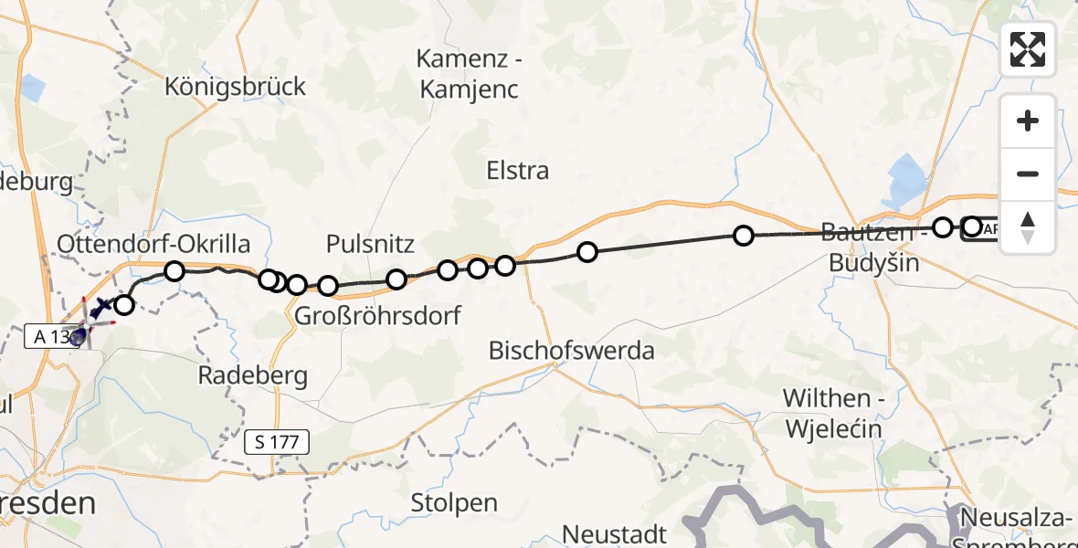 Flugroute Polizeihubschrauber Bautzen Flugplatz - Dresden, 14 April 2026, 11:35