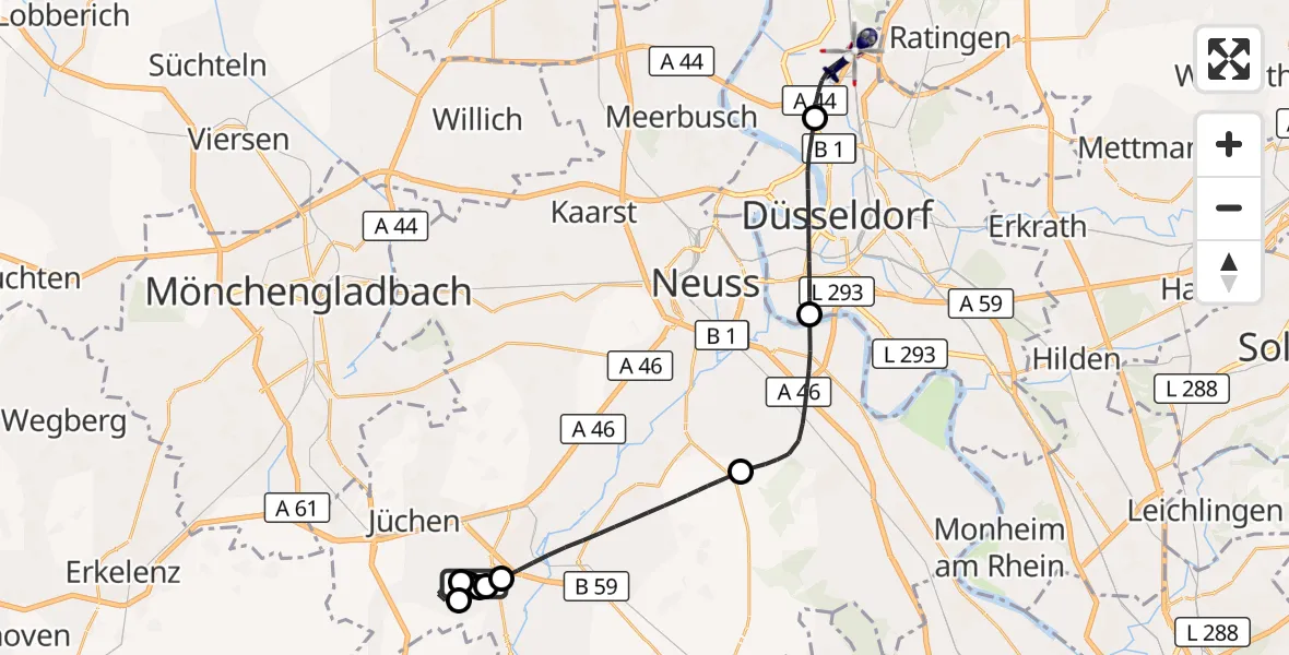 Flugroute Polizeihubschrauber Gustorfer Höhe Flugplatz - Düsseldorf Flughafen, 14 April 2026, 11:36