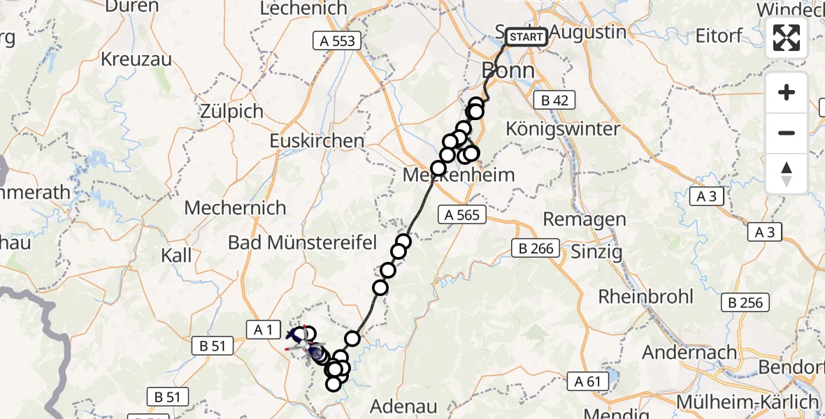 Flugroute Polizeihubschrauber Bonn - Ohlenhard, 14 April 2026, 11:42